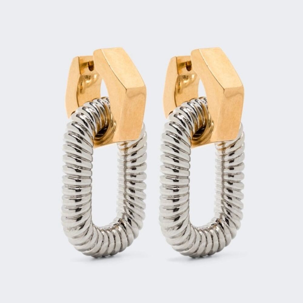 RABANNE | XL Link Bolt Screw Drop Oval Drop Earrings in Silver & Gold